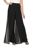 Alex Evenings Chiffon Overlay Wide Leg Pants In Black