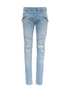 BALMAIN SKINNY JEANS IN VITAGE DENIM WITH MONOGRAM AND RIPPED DETAILS,11553405
