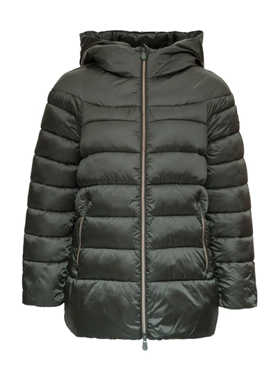 Save The Duck Hooded Down Jacket With Ecological Padding In Green
