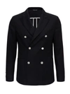 TONELLO DOUBLE-BREASTED BLAZER IN JEREY WOOL WITH CONTRASTING BUTTONS,11553221