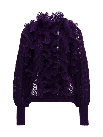 Alberta Ferretti Sweater Mohair Rouches In Violet