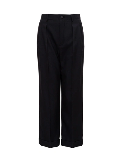 Saint Laurent Double-pleated Wool-gabardine Cropped Trousers In Nero