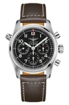 LONGINES SPIRIT AUTOMATIC CHRONOGRAPH LEATHER STRAP WATCH, 42MM,L38204530