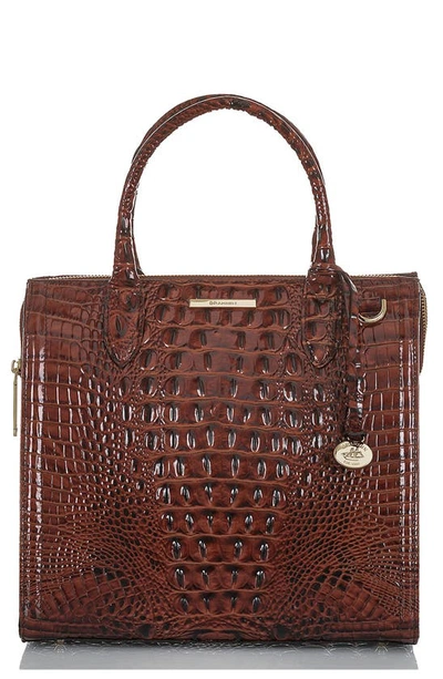 Brahmin Small Caroline Melbourne Embossed Leather Satchel In Pecan,gold