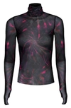 Afrm Zadie Semi Sheer Turtleneck In Pink Spiral