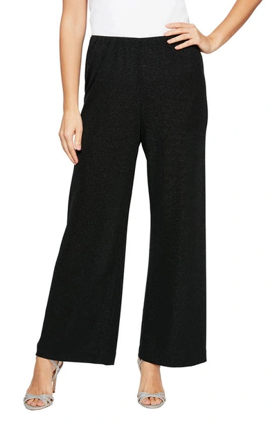 Alex Evenings Shimmer Metallic Knit Straight Leg Pants In Black