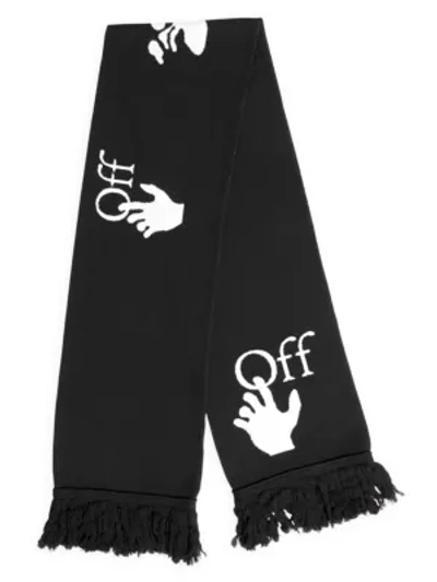 Off-white Logo Knit Scarf In Black White