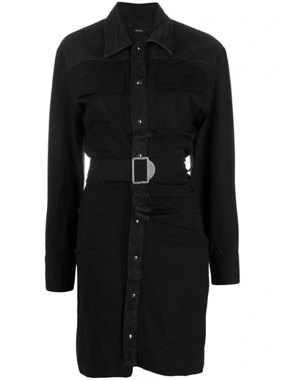 Diesel Belted Shirt Dress In Black