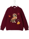 DOLCE & GABBANA EMBROIDERED OWL CABLE KNIT JUMPER