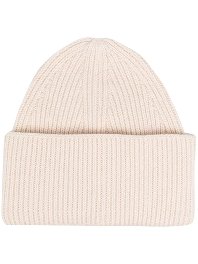 Laneus Cashmere Ribbed Beanie Hat In Neutrals