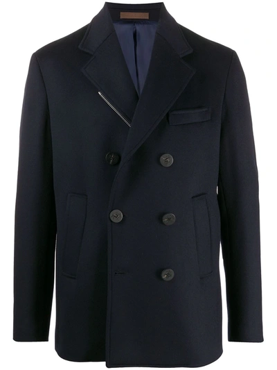 Eleventy Long-sleeve Double-breasted Coat In Blue