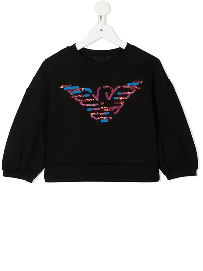 Emporio Armani Kids' Logo亮片套头衫 In Black