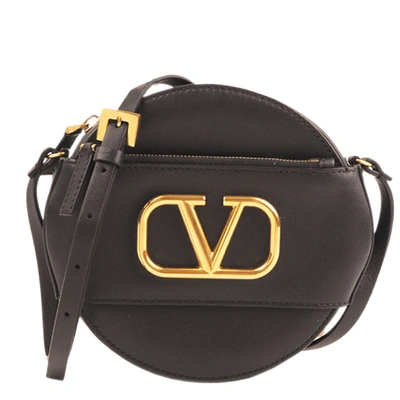 Pre-owned Valentino Garavani Black Leather V Sling Leather Crossbody Bag
