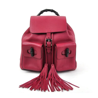 Pre-owned Gucci Pink Leather Tassel Bamboo Daily Backpack