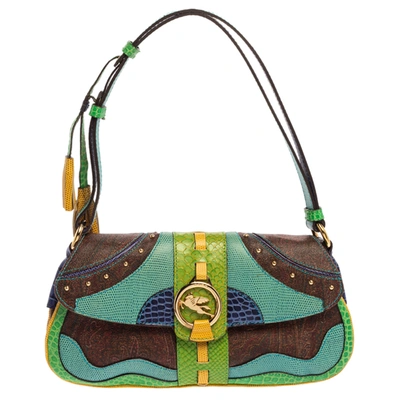 Pre-owned Etro Multicolor Paisley Print Coated Canvas And Exotic Embossed Leather Flap Shoulder Bag