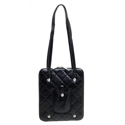Pre-owned Chanel Black Quilted Leather Zip Around Bag
