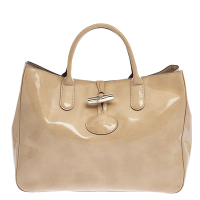 Pre-owned Longchamp Beige Patent Leather Roseau Tote