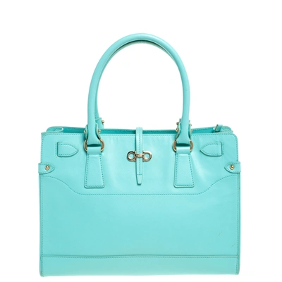Pre-owned Ferragamo Turquoise Leather Briana Tote In Green