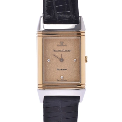 Pre-owned Jaeger-lecoultre Champagne 18k Yellow Gold And Stainless Steel Mini Reverso 140.106.5 Quartz Women's