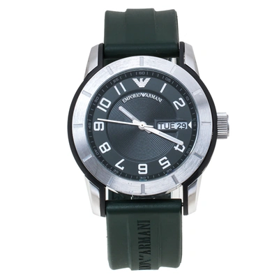 Pre-owned Emporio Armani Green Stainless Steel Rubber Ar5874 Men's Wristwatch 45 Mm