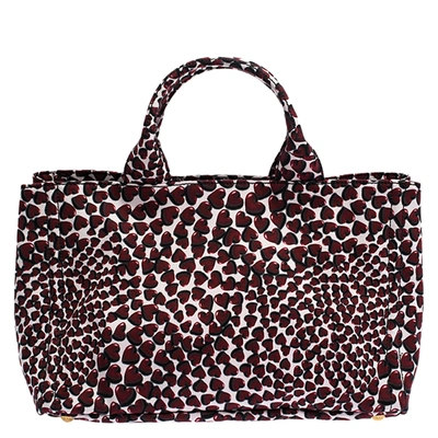 Pre-owned Prada Red Nylon Stampat Heart Print Canapa Tote