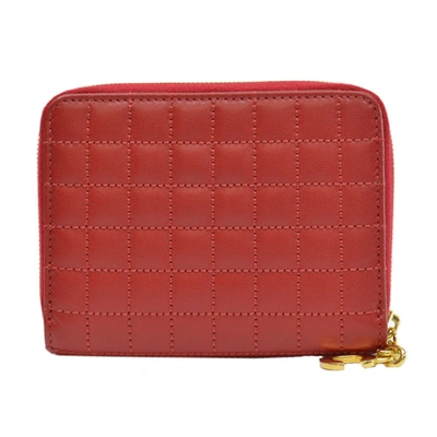 Pre-owned Celine Red Quilted Leather Zip Around Wallet