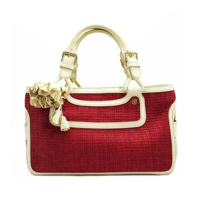 Pre-owned Celine Red/ivory Straw Leather Satchel Bag