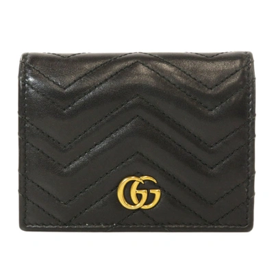 Pre-owned Gucci Black Leather Gg Marmont Wallet