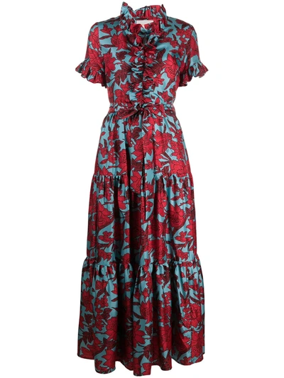 LA DOUBLEJ LONG AND SASSY FLORAL RUFFLE DRESS