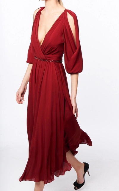 Jenny Packham Silk Road Embellished Crepe De Chine Dress In Red