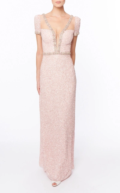 Jenny Packham Pastel Love Embellished Gown In Pink