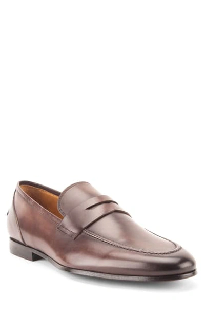 Gordon Rush Coleman Apron Toe Penny Loafer In Brown Leather