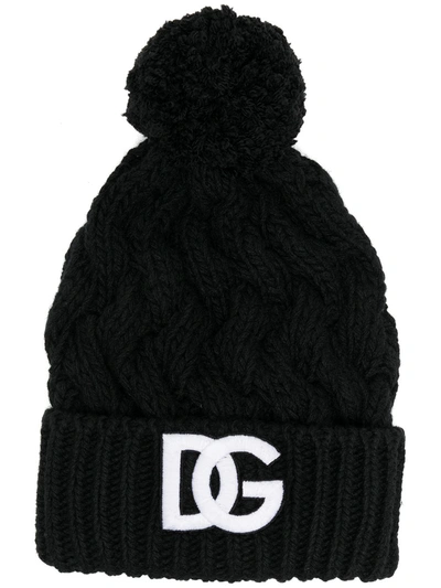 Dolce & Gabbana Logo Knit Hat In Black