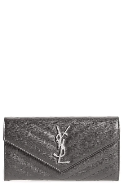 Saint Laurent M Atelasse Leather Envelope Wallet In Storm