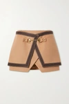 BALMAIN LAYERED COTTON-TRIMMED WOOL AND CASHMERE-BLEND MINI SKIRT