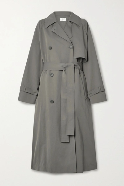 The Row Kareem Belted Double-breasted Shell Trench Coat In Army Green