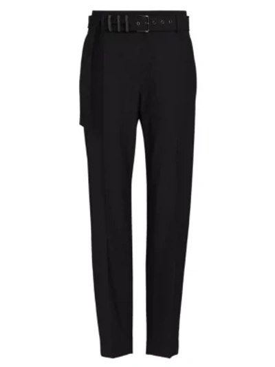 Brunello Cucinelli Tropical Wool Pant With Monili Striped Grommet Belt In Black