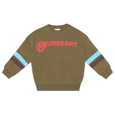 Burberry Kids' Gary Logo Stripe Cotton Sweatshirt In Khaki Green Melange