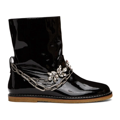 Loewe Chain-embellished Patent-leather Ankle Boots In Black