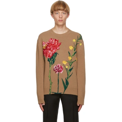 Valentino Flowersity Intarsia Wool Jumper In Beige