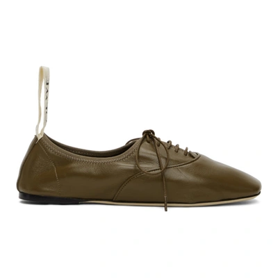 Loewe 10mm Soft Leather Lace-up Derby Flats In Khaki