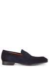 Santoni Imam Suede Penny Loafers In Navy