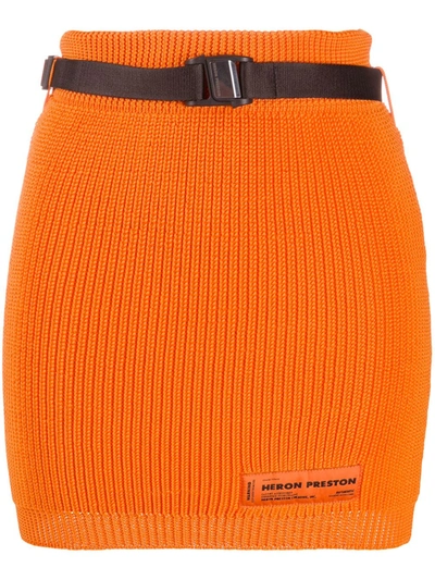 Heron Preston Ribbed Knit Mini Skirt In Orange