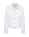 L Agence Janelle Slim Cropped Jean Jacket With Raw Hem In White