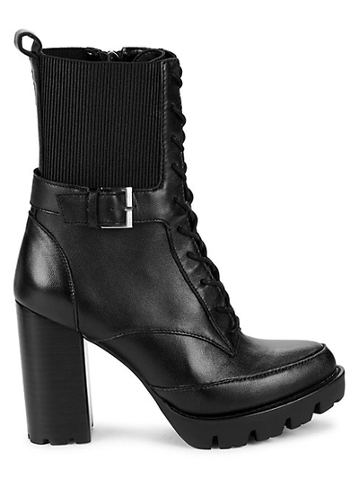 Charles David Gimmick Leather Stack-heel Combat Boots In Black Leather