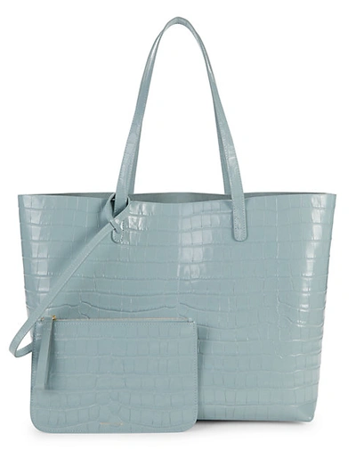 Mansur Gavriel Croc-embossed Leather Tote In Light Blue