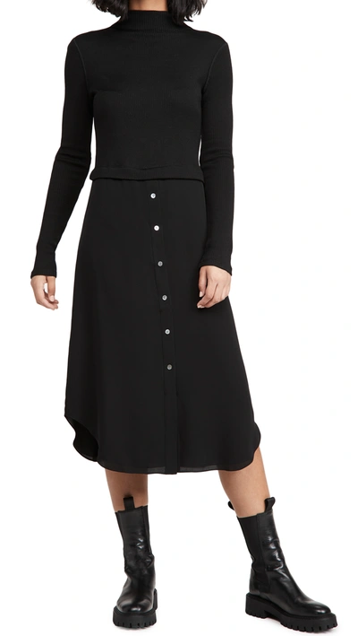 Theory Women's Long-sleeve Combo Jumper Dress In Black