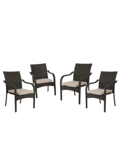 Noble House Kamal Stacking Chairs, Set Of 4 In Dark Brown
