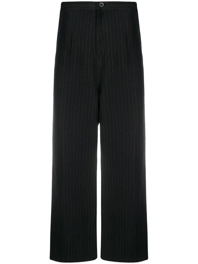 Y's Pinstripe Wide-leg Trousers In Black