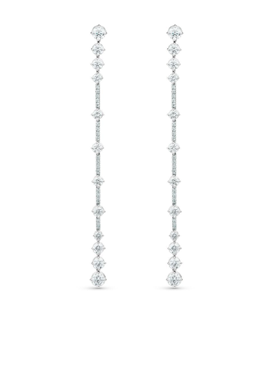 De Beers 18kt White Gold Diamond Arpeggia One Line Earrings In Silver